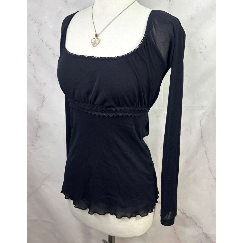 VTG Black Mesh Milkmaid Ruched Bust Top Whimsigoth Indie Sleaze Soft Grunge M